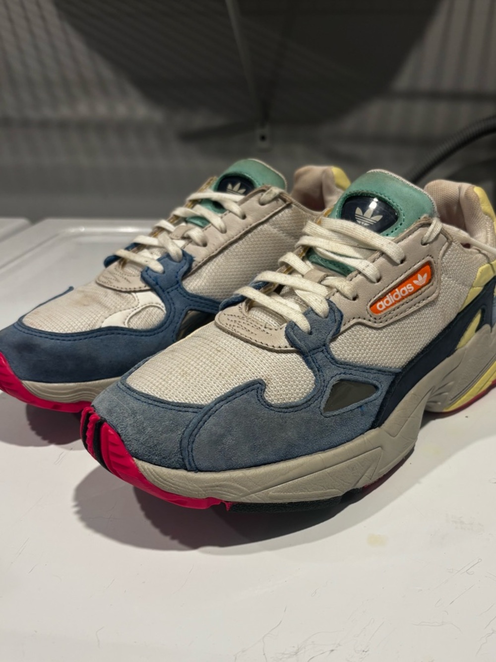 Adidas Multicolor Falcon Sneakers - Blue, Cream & Pink 7.5